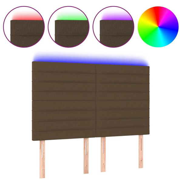 vidaXL Tăblie de pat cu LED, maro &icirc;nchis, 144x5x118/128 cm, textil