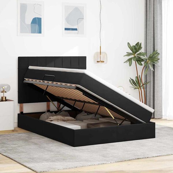vidaXL Pat cu saltea și LED cu saltea Negru 140 x 200 cm Catifea