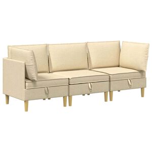 vidaXL Set de canapea modulară cu spațiu de stocare 3 buc. Crem