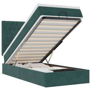 vidaXL Cadru de pat otoman cu saltele, catifea verde &icirc;nchis 90x190cm