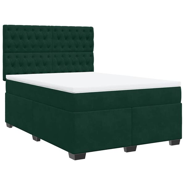 vidaXL Pat box spring cu saltea, verde &icirc;nchis, 160x200 cm, catifea