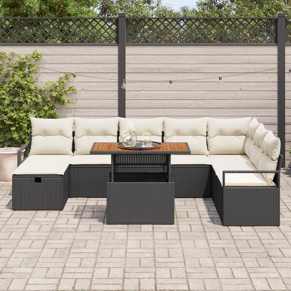 vidaXL Set de canapele pentru grădină 9 pcs Negru poliratan