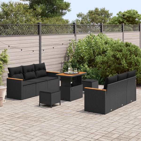 vidaXL Set de canapele pentru grădină 9 pcs Negru poliratan