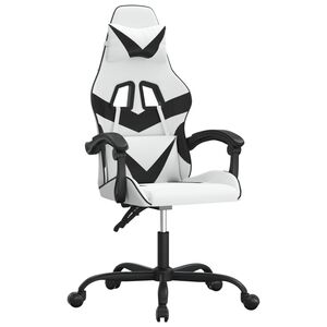 vidaXL Scaun de gaming pivotant, alb și negru, piele ecologică
