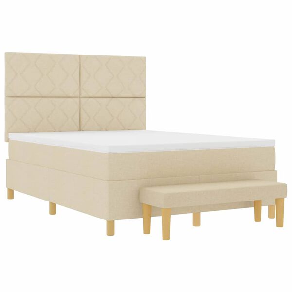 vidaXL Pat cu arcuri cu saltea cu headboard Crem 160 x 200 cm țesătură