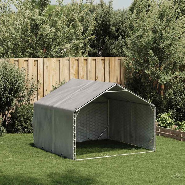 vidaXL Cușcă pentru c&acirc;ini de exterior cu capac 2x2x1,5 m, oțel galvanizat