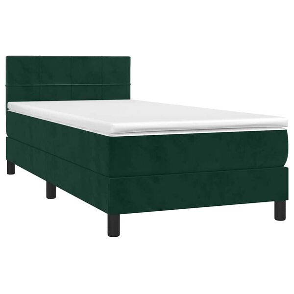 vidaXL Pat box spring cu saltea, verde &icirc;nchis, 100x200 cm, catifea