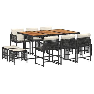 vidaXL Set mobilier de exterior cu perne, 11 piese, negru, poliratan