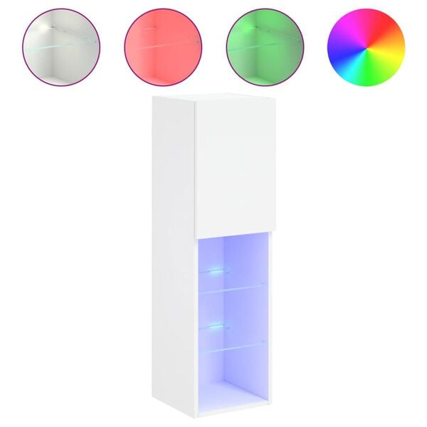 vidaXL Comodă TV cu lumini LED, alb, 30,5x30x102 cm