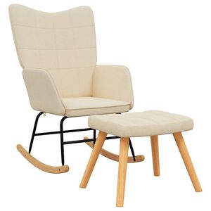 vidaXL Scaun balansoar cu taburet, crem, textil