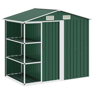 vidaXL Șopron de grădină cu etajeră, verde, 205 x 130 x 183 cm, fier