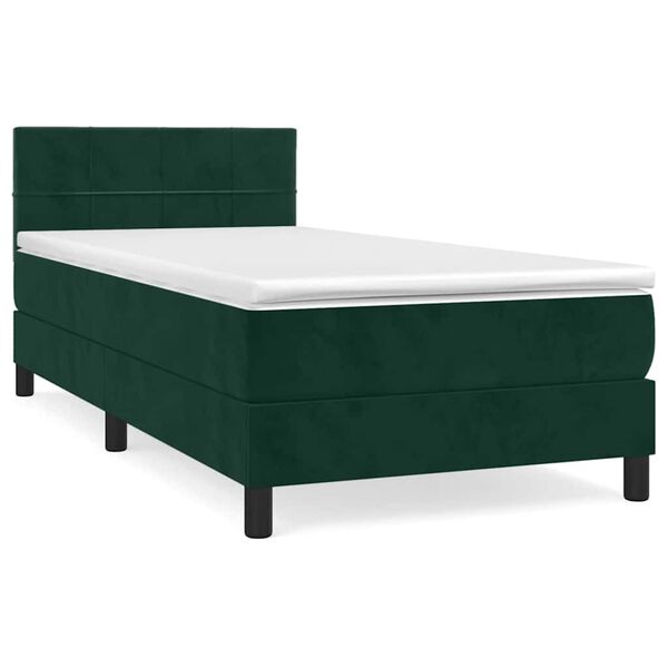 vidaXL Pat box spring cu saltea, verde &icirc;nchis, 90x200 cm, catifea