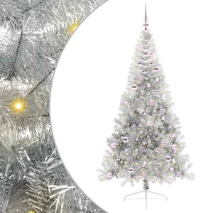 vidaXL Pom de Crăciun artificial pre-iluminat Argintiu 210 cm PET