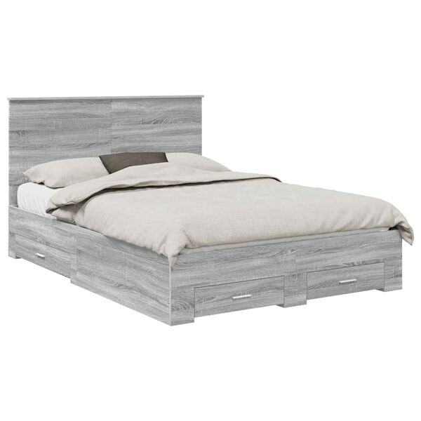 vidaXL Cadru de pat cu headboard Gri Sonoma 140 x 200 cm Lemn compozit