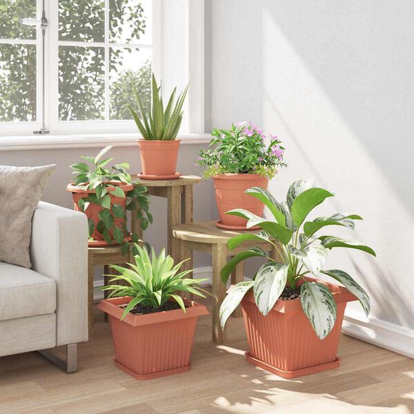 vidaXL Vază pătrată pentru flori 6 pcs Roșu cărămidă Plastic