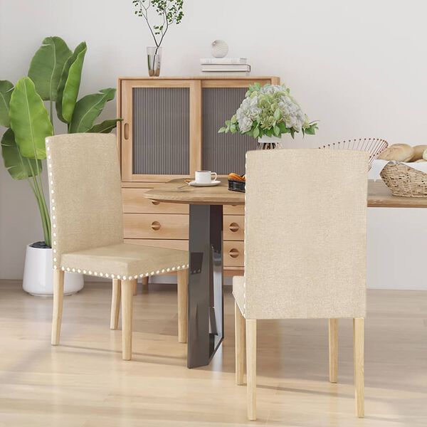 vidaXL Scaune de bucătărie, 2 buc., crem, material textil