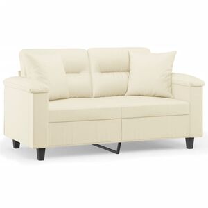 vidaXL Canapea cu 2 locuri cu pernuțe, crem, 120 cm, piele ecologică