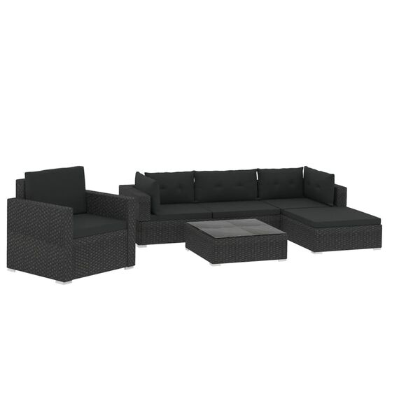 vidaXL Set mobilier de grădină cu perne, 6 piese, negru, poliratan