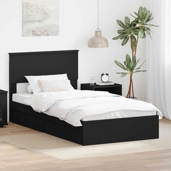 vidaXL Pat cu storage cu headboard Negru 100 x 200 cm Lemn compozit