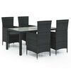vidaXL Set mobilier de exterior cu perne, 5 piese, negru, poliratan