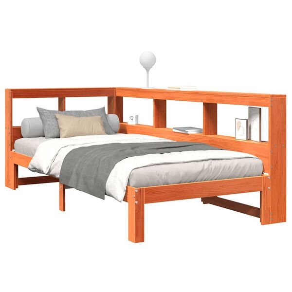 vidaXL Pat bibliotecă fără saltea maro ceruit 75x190 cm lemn masiv pin