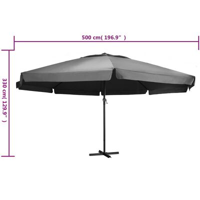 vidaXL Umbrelă de soare cu stâlp aluminiu, antracit, 600 cm