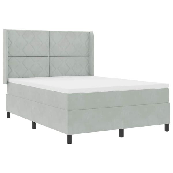 vidaXL Pat cu arcuri cu headboard Gri deschis 140 x 190 cm Catifea