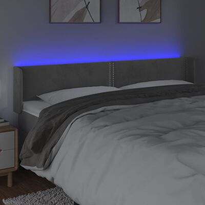vidaXL Tăblie de pat cu LED, gri deschis, 183x16x78/88 cm, catifea
