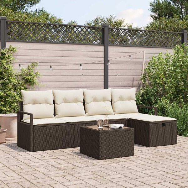 vidaXL Set de canapele pentru grădină cu pernă 6 pcs Maro Rattan poli