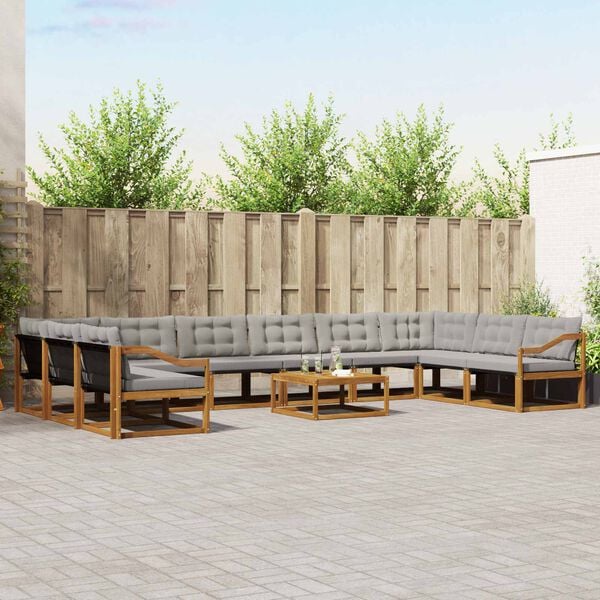 vidaXL Set de canapele de exterior 11 pcs Gri natural și deschis