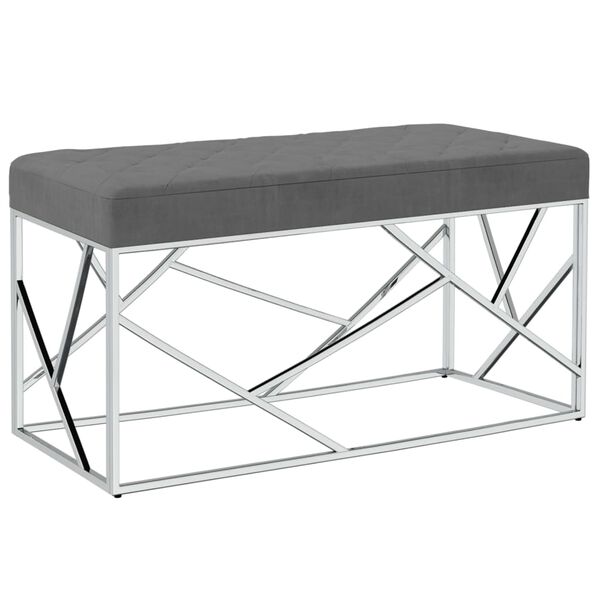 vidaXL Bancă, gri &icirc;nchis, 97 cm, catifea și oțel inoxidabil