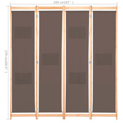 vidaXL Paravan de cameră cu 4 panouri, maro, 160x170x4 cm, textil