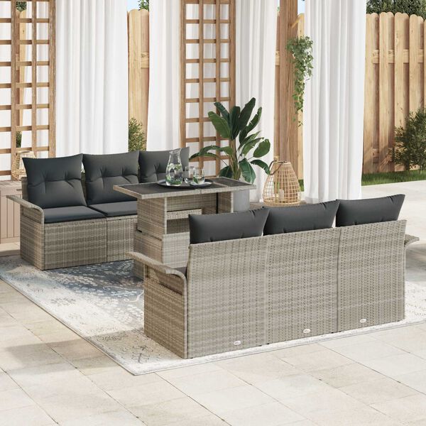 vidaXL Set de canapele pentru grădină 7 pcs Gri deschis Poli Rattan