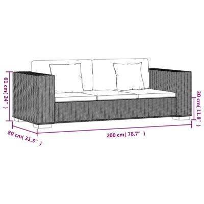 vidaXL Set canapea de 3 locuri din poliratan 8 piese
