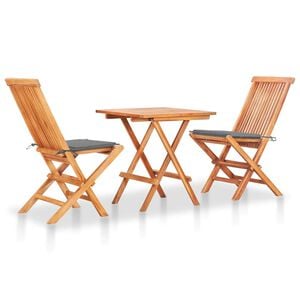 vidaXL Set mobilier de bistro cu perne gri, 3 piese, lemn masiv de tec