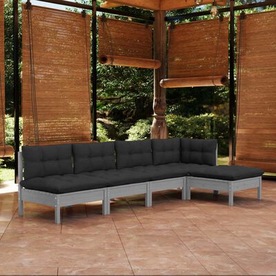 vidaXL Set mobilier de grădină cu perne, 5 piese, gri, lemn de pin