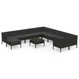 vidaXL Set mobilier de grădină cu perne, 12 piese, negru, poliratan