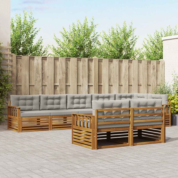 vidaXL Set de canapele de exterior 8 pcs Gri natural și deschis