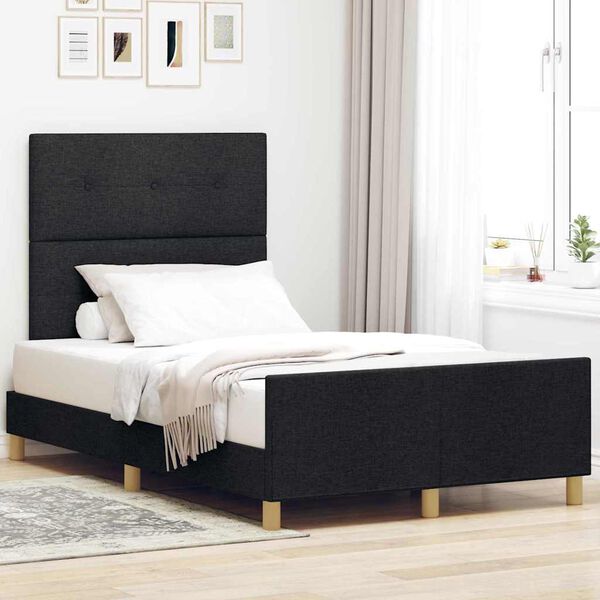 vidaXL Cadru de pat cu headboard Negru 120 x 200 cm țesătură