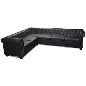 vidaXL Canapea colțar Chesterfield 6 locuri, piele artificială, neagră