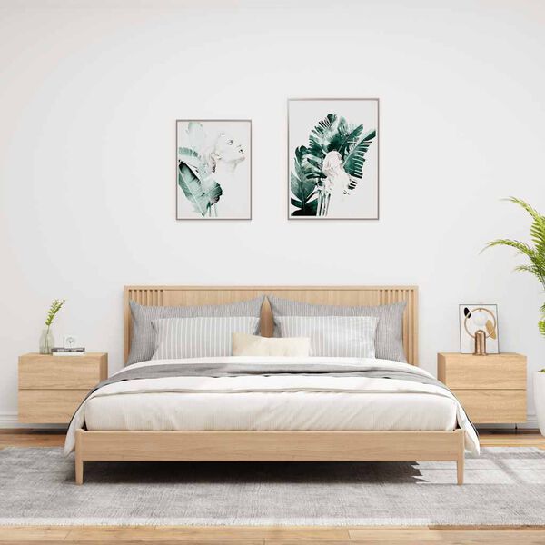 vidaXL Noptiere montate pe perete cu lumini LED, 2 buc., stejar sonoma