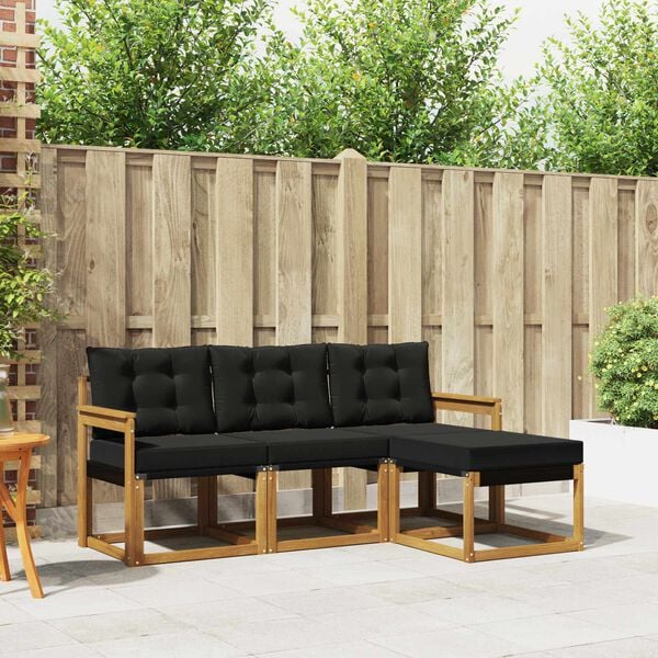 vidaXL Set de canapele de exterior cu pernă 4 pcs Natural și Negru