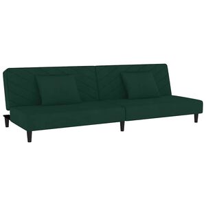 vidaXL Canapea extensibilă cu 2 locuri, 2 perne, verde &icirc;nchis catifea