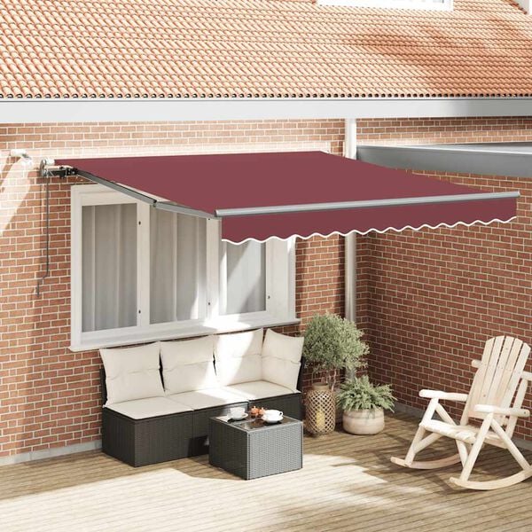 vidaXL Copertina retractabilă automat cu LED-uri, vișiniu, 300x250 cm