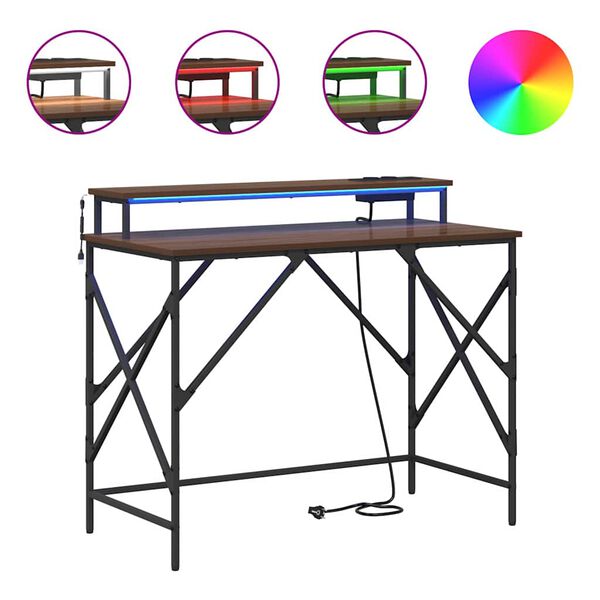 vidaXL Birou cu raft Stejar &icirc;nchis 100 x 50 x 86,5 cm Lemn compozit