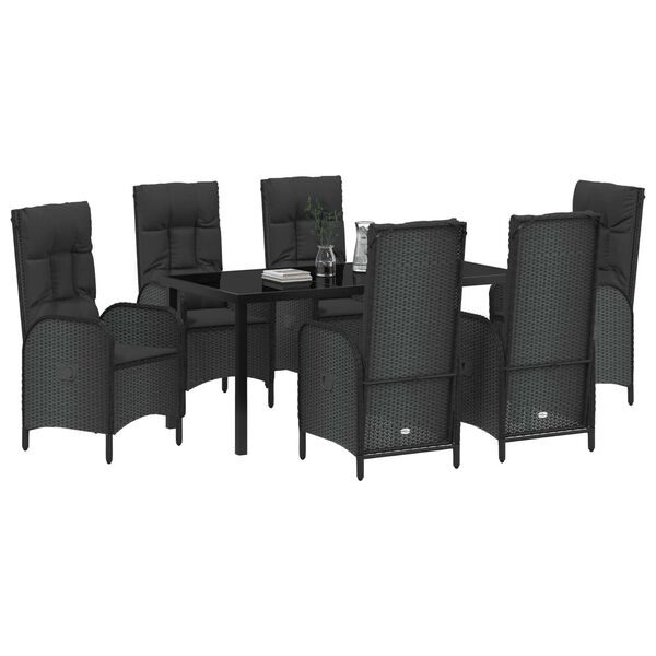 vidaXL Set de masă pentru grădină cu pernă 7 pcs Negru poliratan