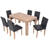 vidaXL Masă și scaune 7 piese, piele artificială, stejar, negru