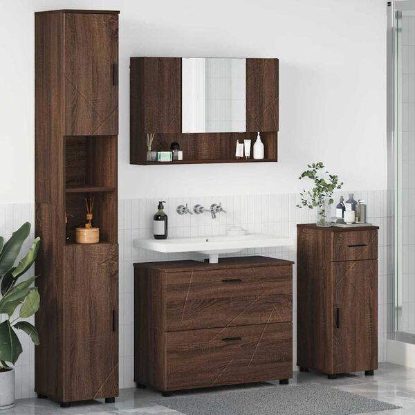 vidaXL Set de mobilier pentru baie cu sertar 4 pcs Stejar &icirc;nchis