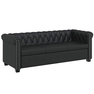 vidaXL Canapea Chesterfield cu 3 locuri, piele artificială, negru