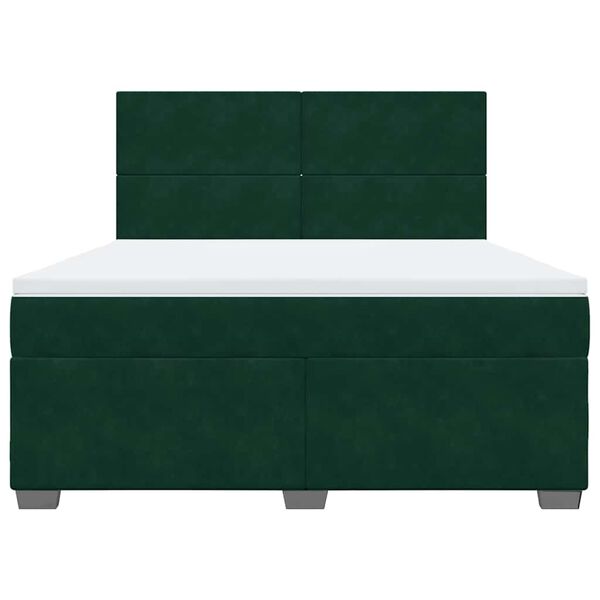 vidaXL Pat box spring cu saltea, verde &icirc;nchis, 180x200 cm, catifea